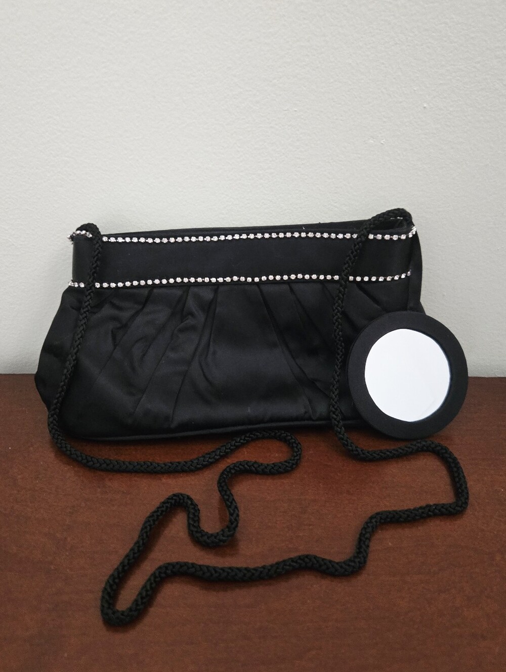 Black Shoulder Bag Clutch with Rhinestones and Mirror NWOT